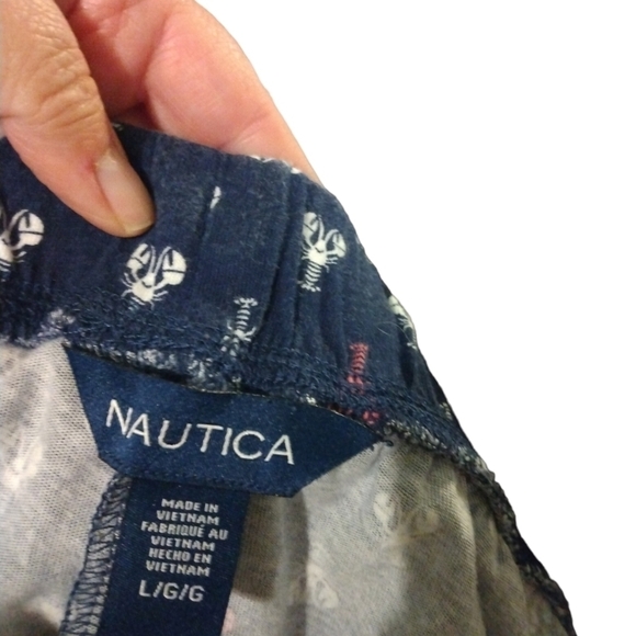Lobster PJ Pants Nautica Navy, Red, White Comfy Wide Leg Cropped w Drawstring  L - Picture 6 of 8